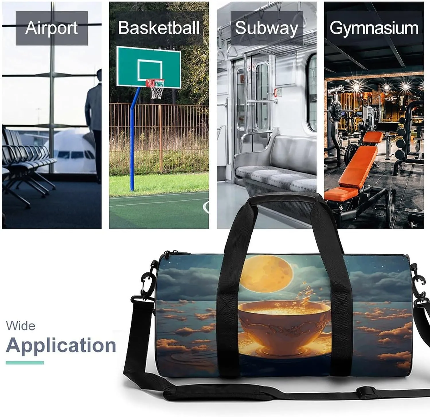 Sports Gym Bag for Women Men Travel Duffel Bag Coffee And Moon Weekender Bag Canvas Carry on Overnight Bag for Travel Swimming Fitness Workout Sports Duffle Bag