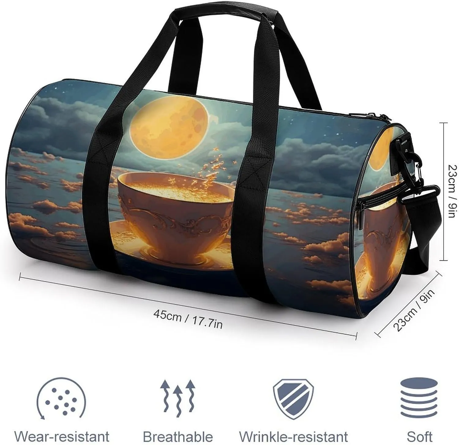 Sports Gym Bag for Women Men Travel Duffel Bag Coffee And Moon Weekender Bag Canvas Carry on Overnight Bag for Travel Swimming Fitness Workout Sports Duffle Bag