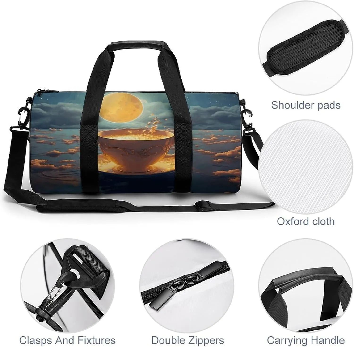Sports Gym Bag for Women Men Travel Duffel Bag Coffee And Moon Weekender Bag Canvas Carry on Overnight Bag for Travel Swimming Fitness Workout Sports Duffle Bag