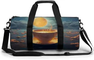 Sports Gym Bag for Women Men Travel Duffel Bag Coffee And Moon Weekender Bag Canvas Carry on Overnight Bag for Travel Swimming Fitness Workout Sports Duffle Bag