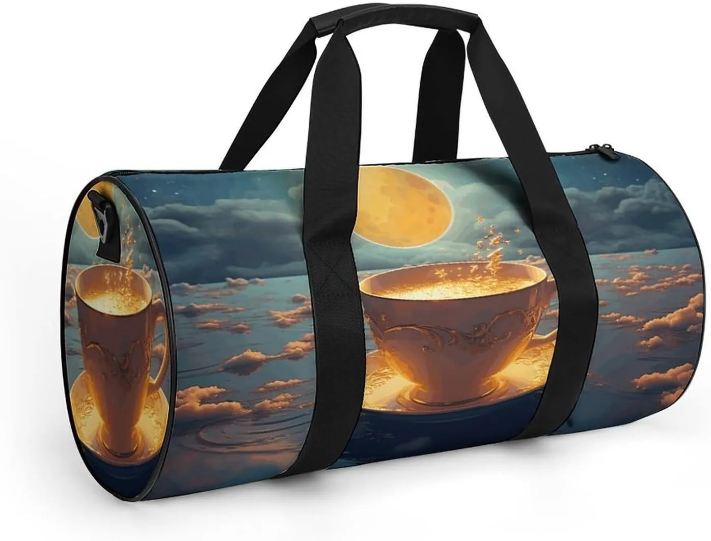 Sports Gym Bag for Women Men Travel Duffel Bag Coffee And Moon Weekender Bag Canvas Carry on Overnight Bag for Travel Swimming Fitness Workout Sports Duffle Bag
