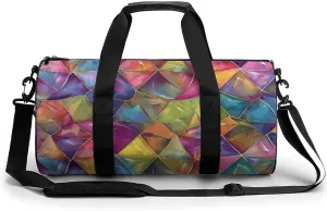 Sports Gym Bag for Women Men Travel Duffel Bag Colorful Triangle Pattern Weekender Bag Canvas Carry on Overnight Bag for Travel Swimming Fitness Workout Sports Duffle Bag
