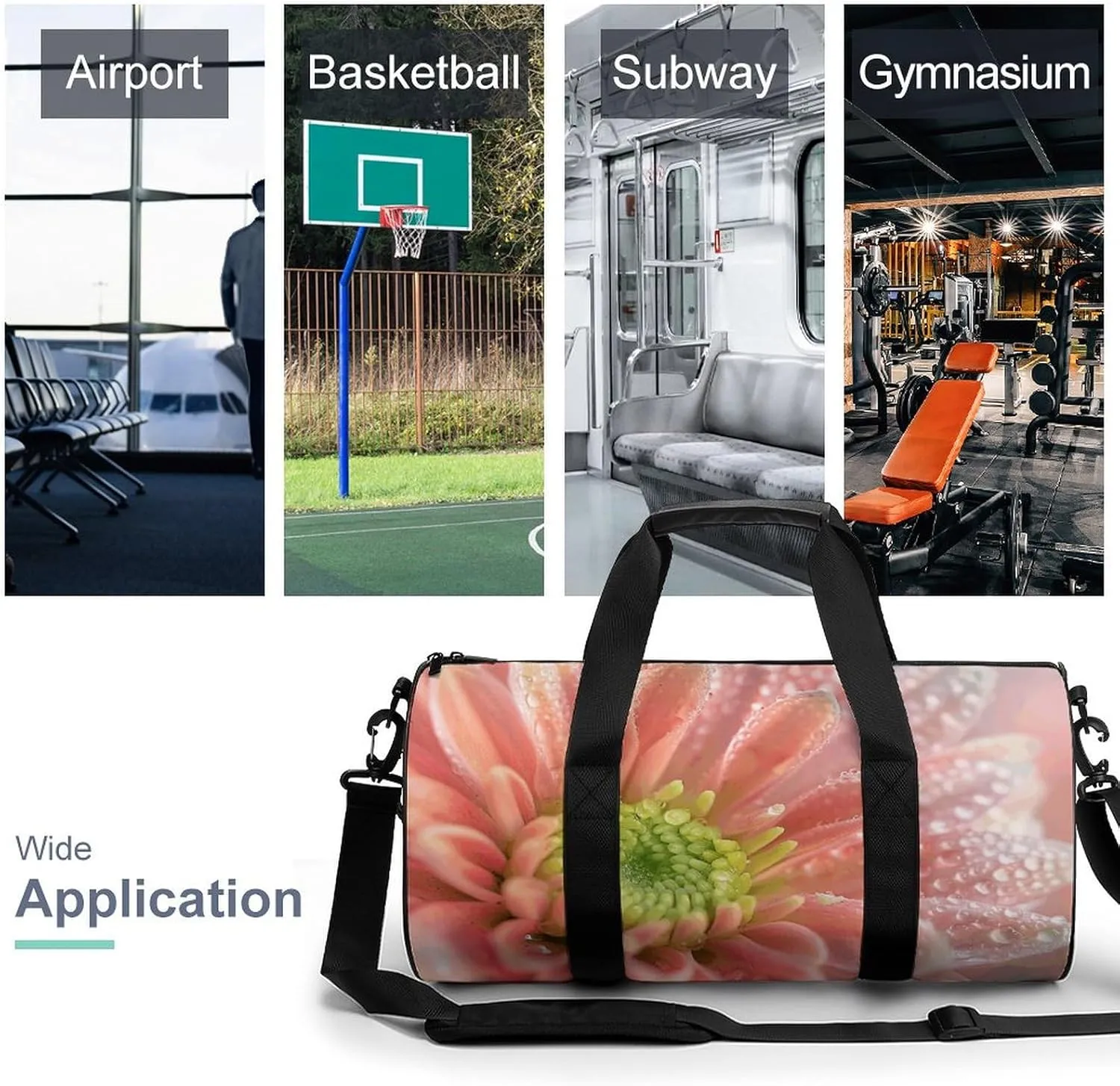 Sports Gym Bag for Women Men Travel Duffel Bag Dew on Petals Weekender Bag Canvas Carry on Overnight Bag for Travel Swimming Fitness Workout Sports Duffle Bag, 17.7in/9in/9in, style-2