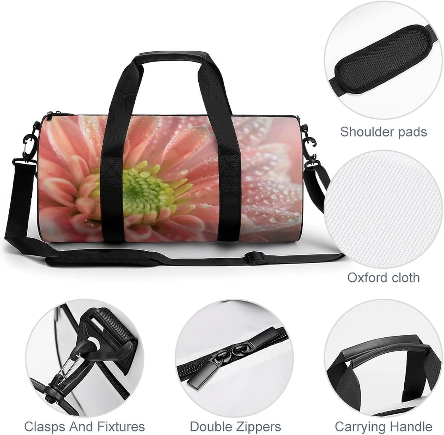 Sports Gym Bag for Women Men Travel Duffel Bag Dew on Petals Weekender Bag Canvas Carry on Overnight Bag for Travel Swimming Fitness Workout Sports Duffle Bag, 17.7in/9in/9in, style-2