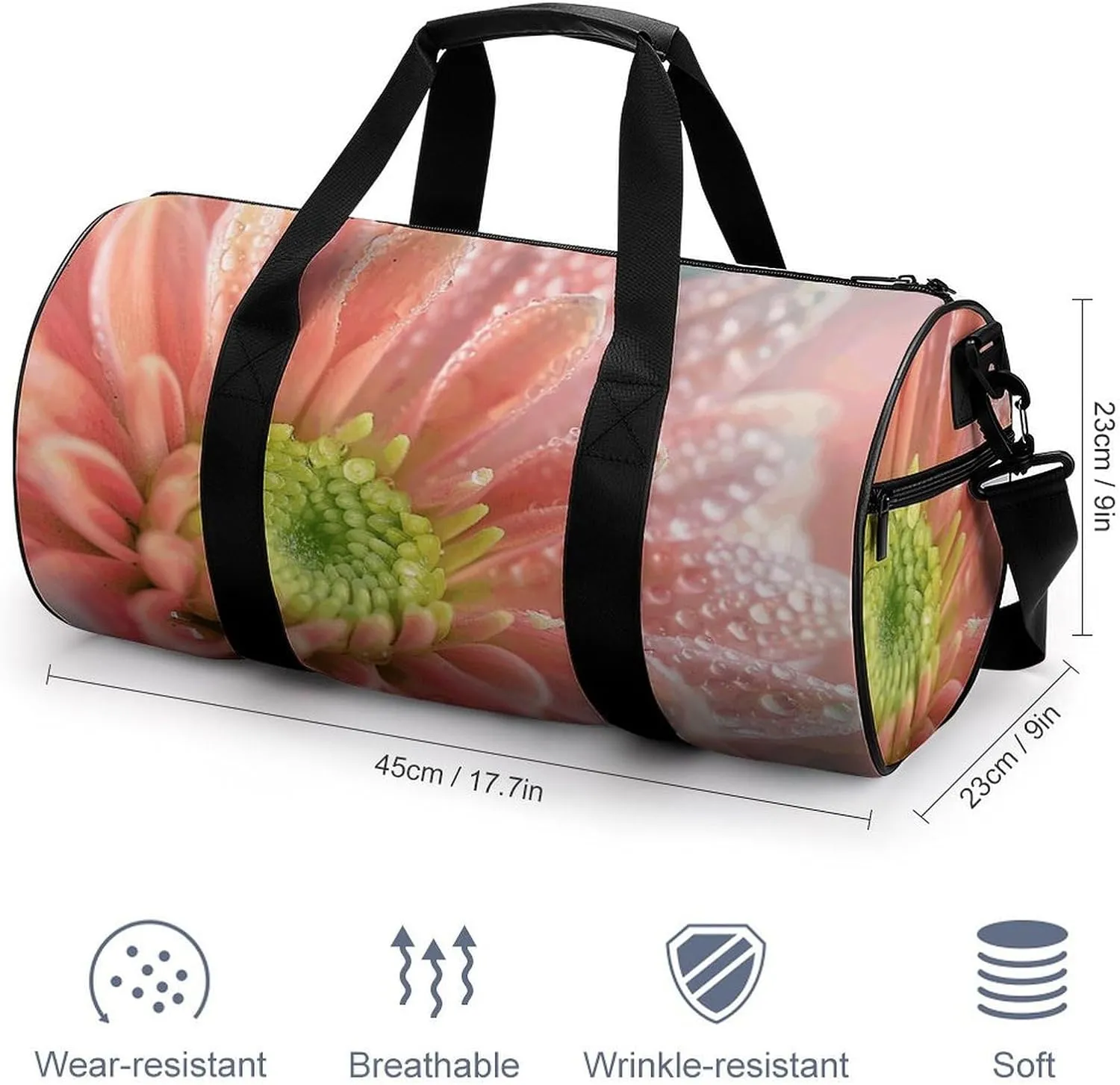Sports Gym Bag for Women Men Travel Duffel Bag Dew on Petals Weekender Bag Canvas Carry on Overnight Bag for Travel Swimming Fitness Workout Sports Duffle Bag, 17.7in/9in/9in, style-2