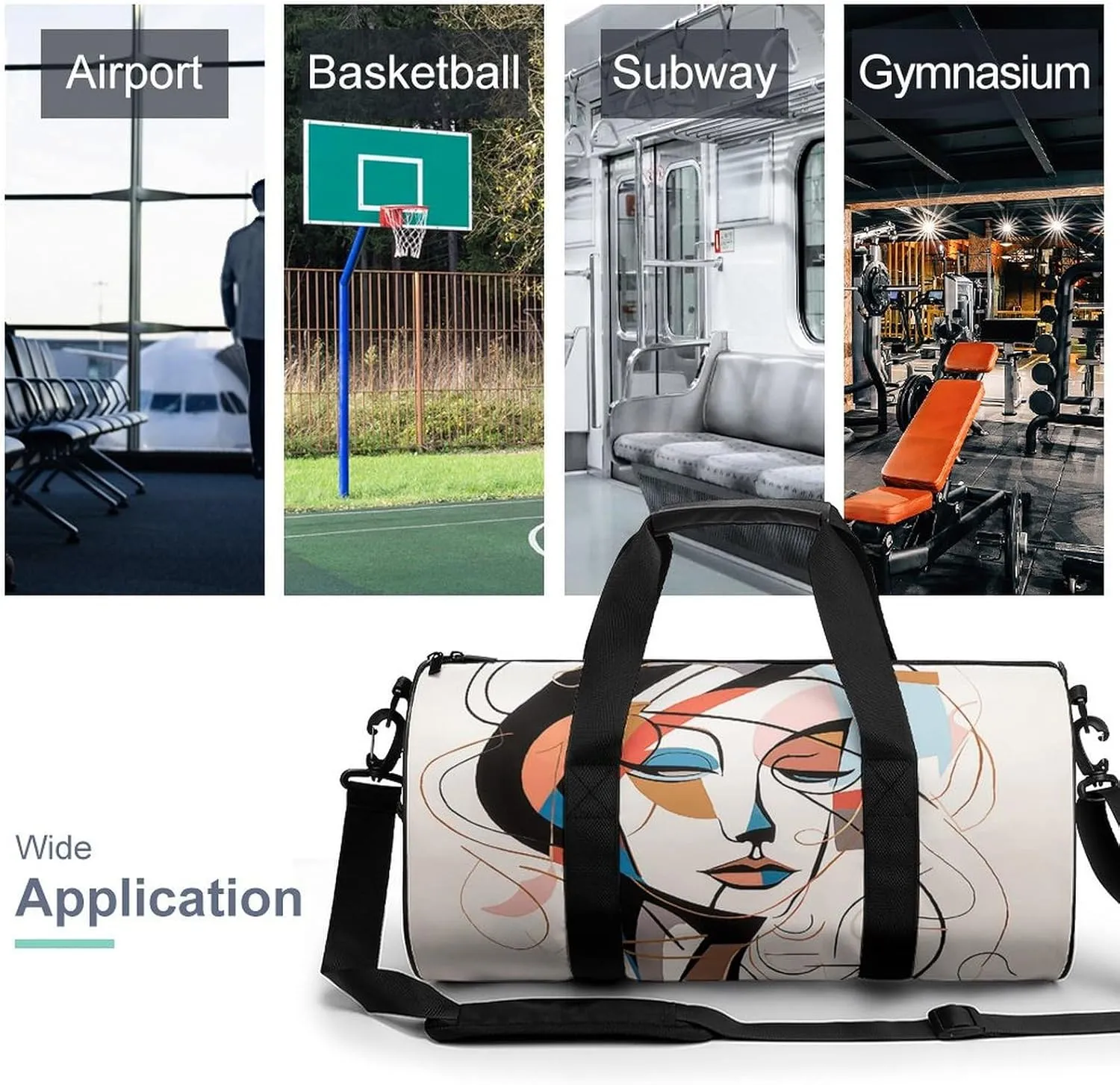 Sports Gym Bag for Women Men Travel Duffel Bag Elegant Line Drawing Weekender Bag Canvas Carry on Overnight Bag for Travel Swimming Fitness Workout Sports Duffle Bag, 17.7in/9in/9in, style