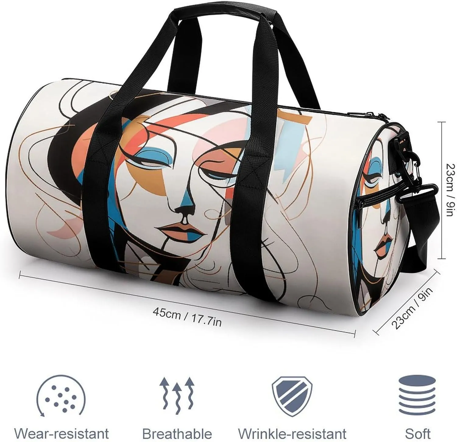 Sports Gym Bag for Women Men Travel Duffel Bag Elegant Line Drawing Weekender Bag Canvas Carry on Overnight Bag for Travel Swimming Fitness Workout Sports Duffle Bag, 17.7in/9in/9in, style