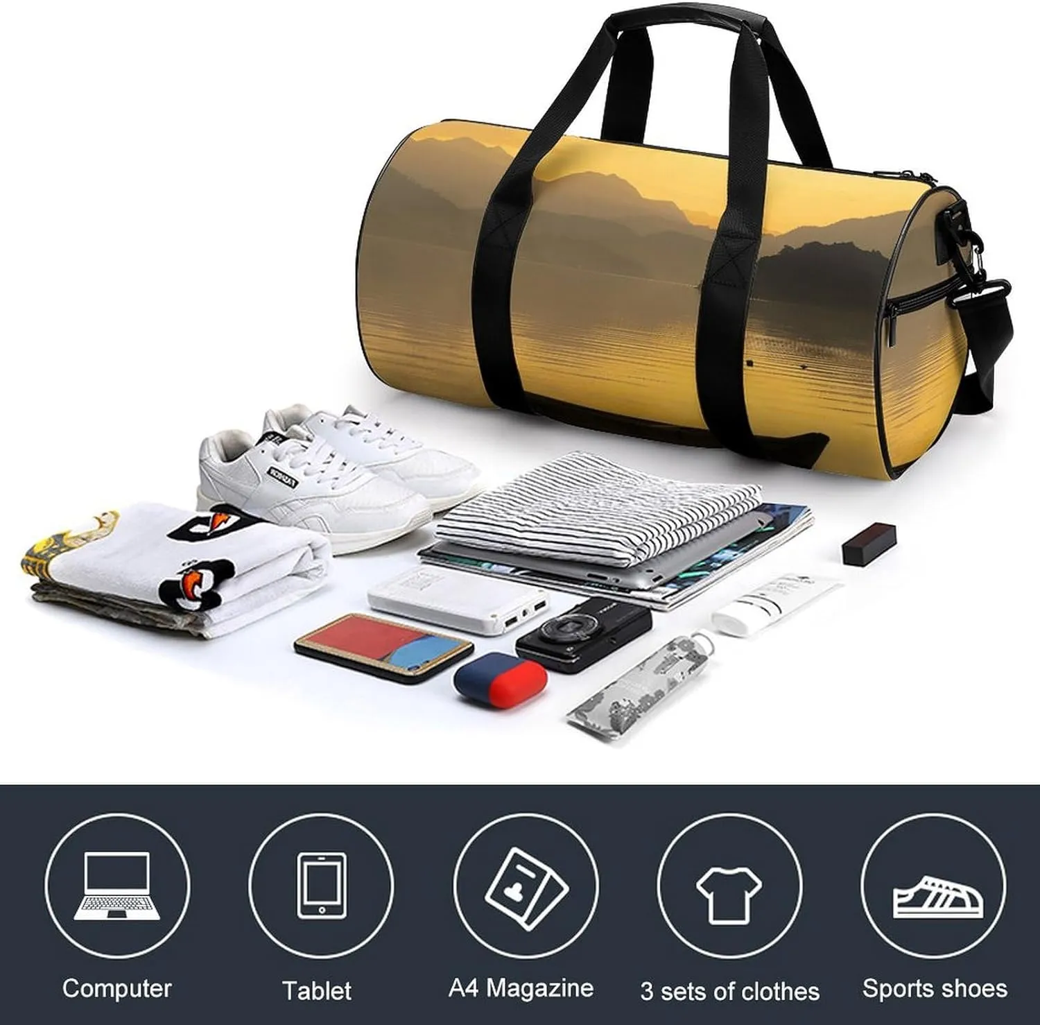 Sports Gym Bag for Women Men Travel Duffel Bag Floating on A Calm Lake Weekender Bag Canvas Carry on Overnight Bag for Travel Swimming Fitness Workout Sports Duffle Bag