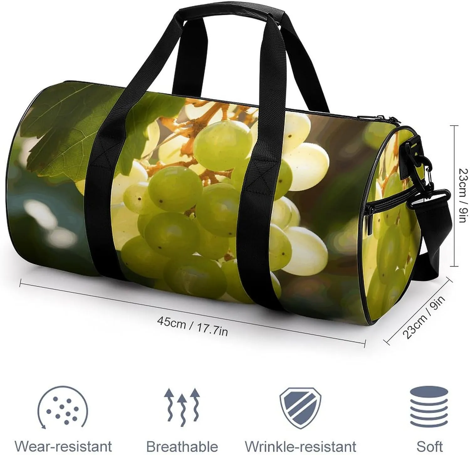 Sports Gym Bag for Women Men Travel Duffel Bag Green Grape Hanging Weekender Bag Canvas Carry on Overnight Bag for Travel Swimming Fitness Workout Sports Duffle Bag