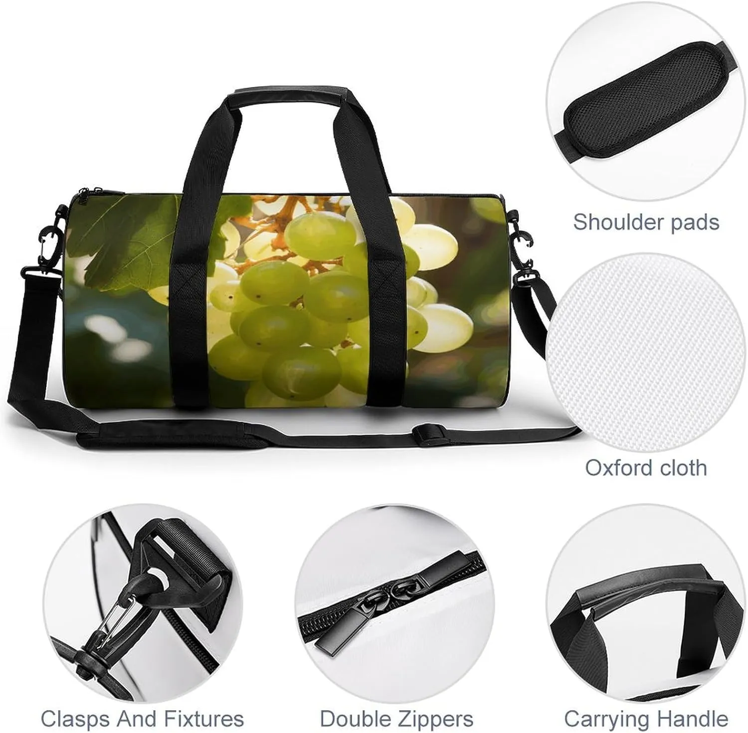 Sports Gym Bag for Women Men Travel Duffel Bag Green Grape Hanging Weekender Bag Canvas Carry on Overnight Bag for Travel Swimming Fitness Workout Sports Duffle Bag