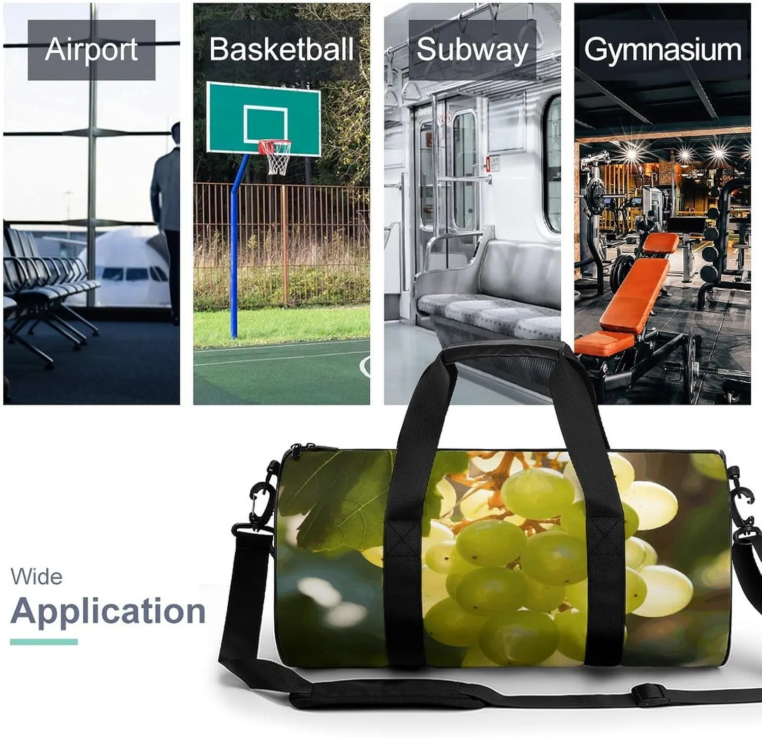 Sports Gym Bag for Women Men Travel Duffel Bag Green Grape Hanging Weekender Bag Canvas Carry on Overnight Bag for Travel Swimming Fitness Workout Sports Duffle Bag