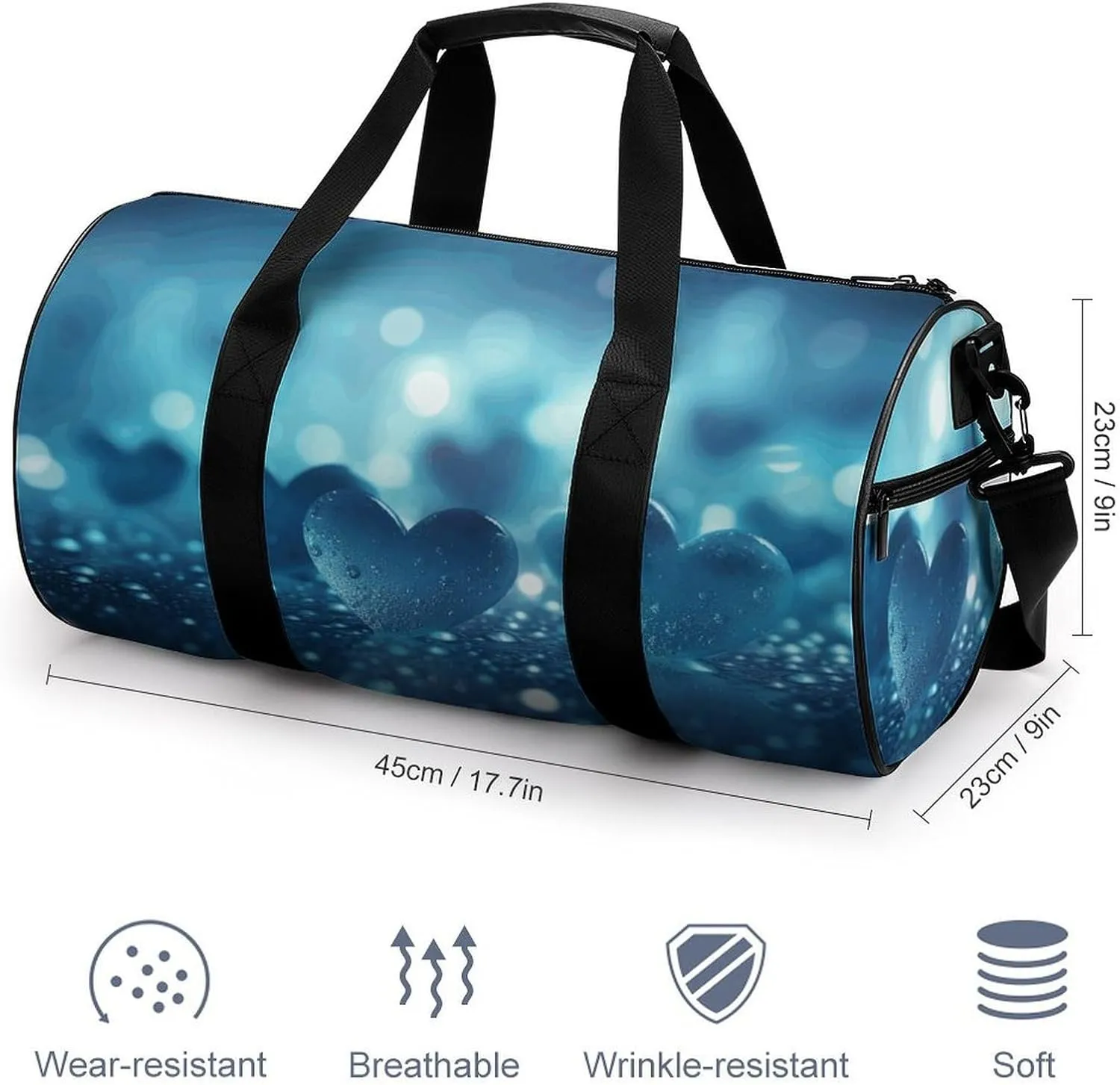 Sports Gym Bag for Women Men Travel Duffel Bag Heart Image on Background Weekender Bag Canvas Carry on Overnight Bag for Travel Swimming Fitness Workout Sports Duffle Bag