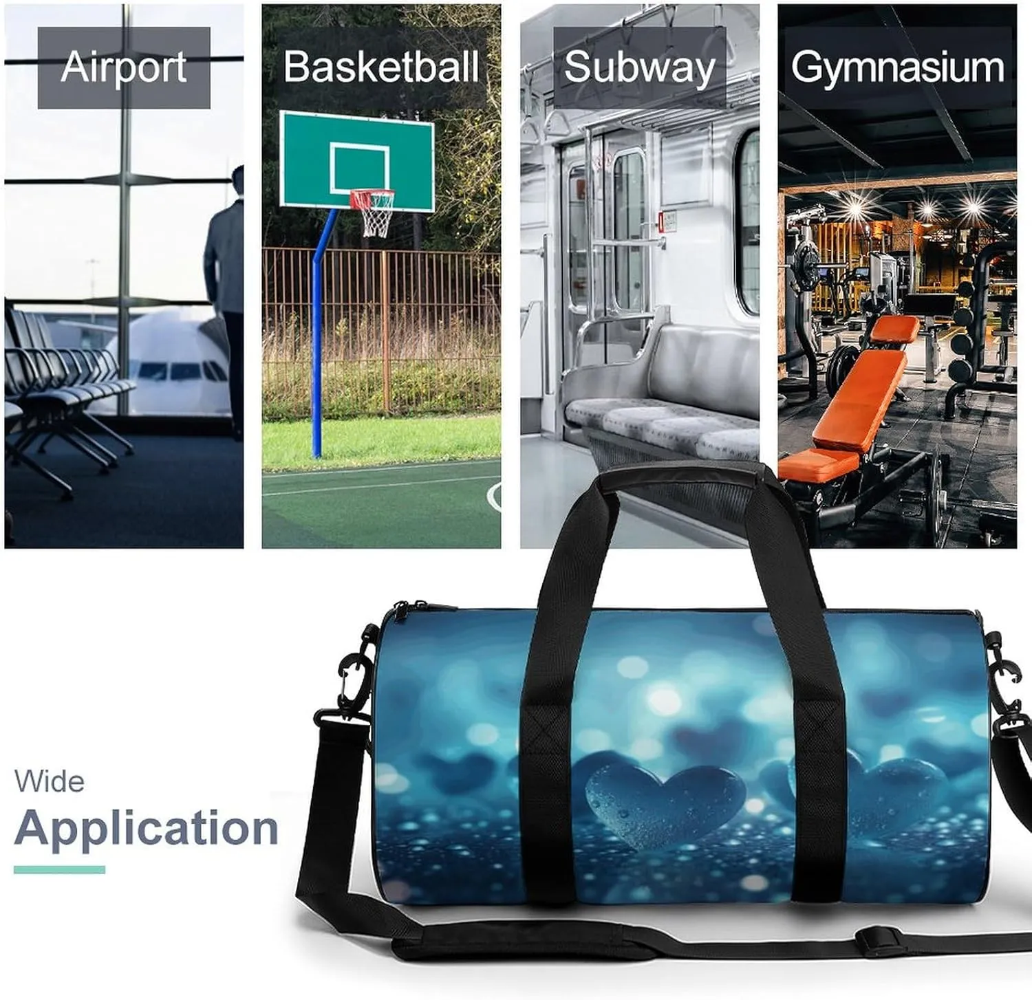 Sports Gym Bag for Women Men Travel Duffel Bag Heart Image on Background Weekender Bag Canvas Carry on Overnight Bag for Travel Swimming Fitness Workout Sports Duffle Bag