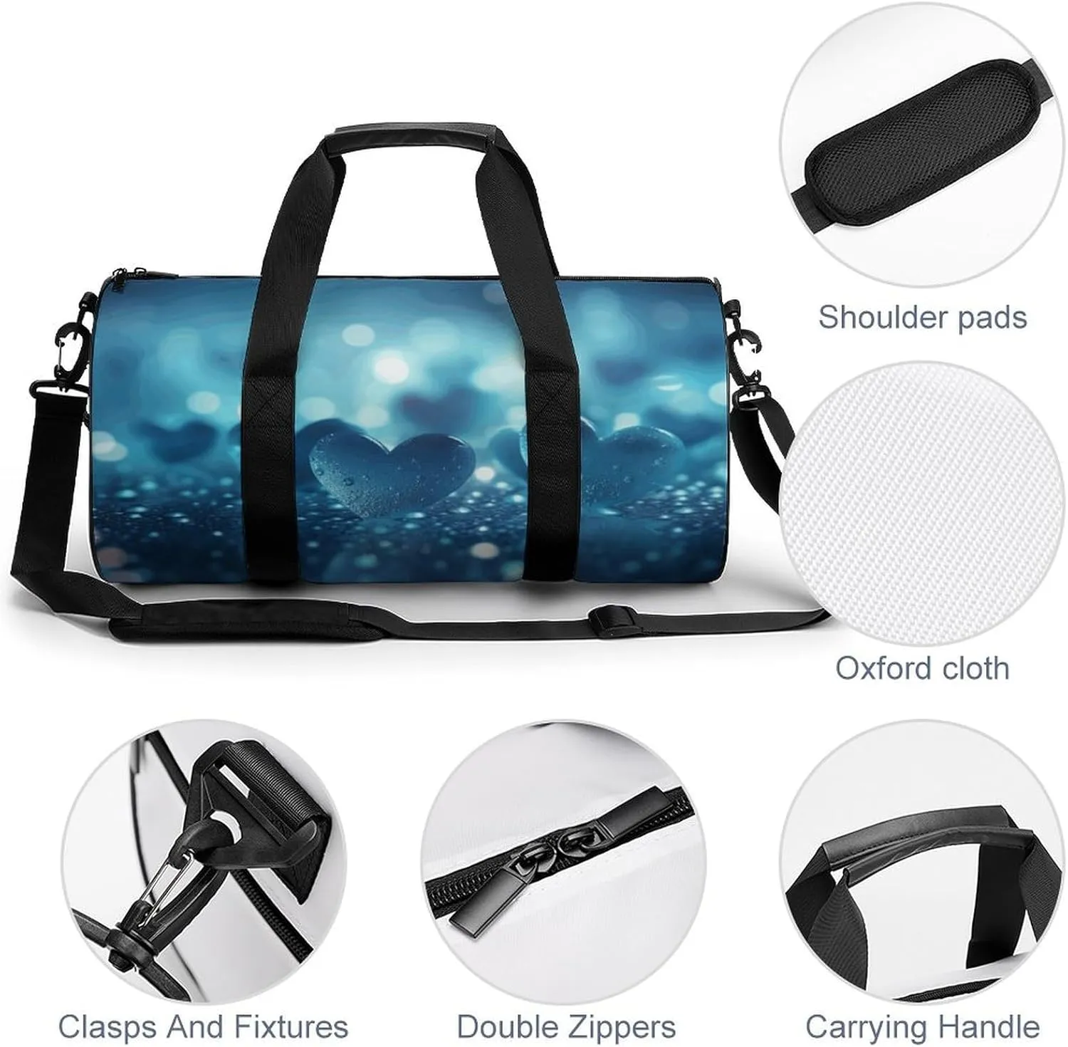 Sports Gym Bag for Women Men Travel Duffel Bag Heart Image on Background Weekender Bag Canvas Carry on Overnight Bag for Travel Swimming Fitness Workout Sports Duffle Bag