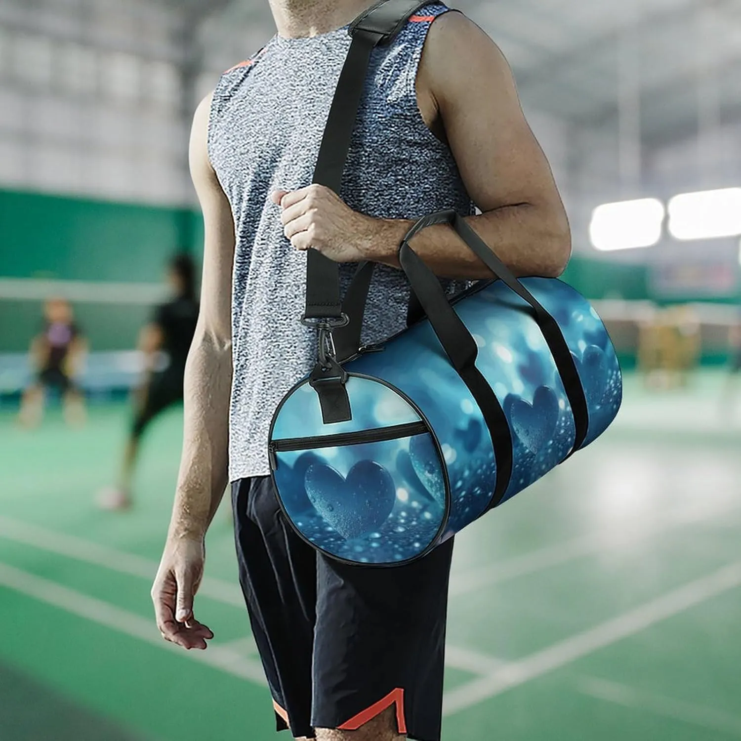 Sports Gym Bag for Women Men Travel Duffel Bag Heart Image on Background Weekender Bag Canvas Carry on Overnight Bag for Travel Swimming Fitness Workout Sports Duffle Bag