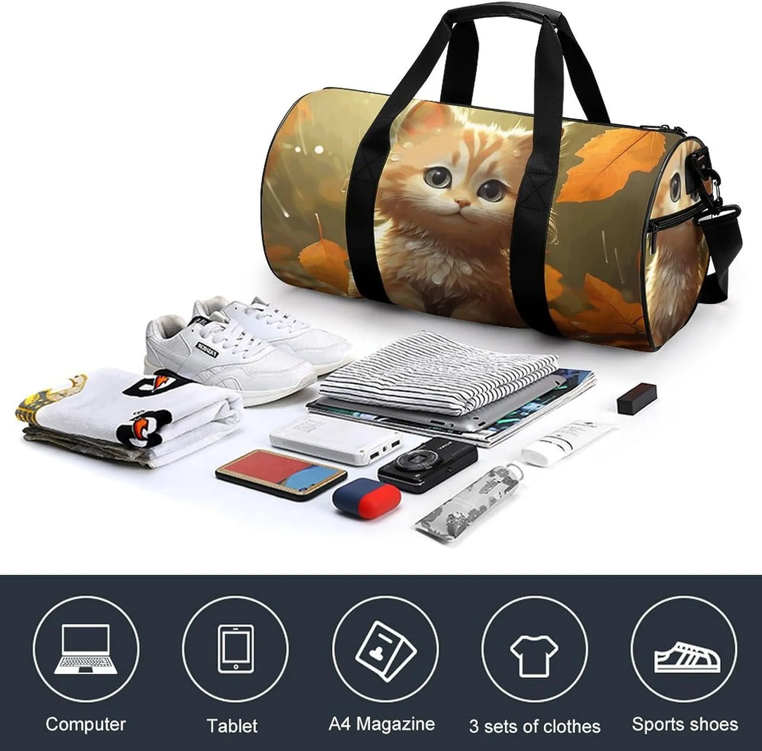 Sports Gym Bag for Women Men Travel Duffel Bag Leaves And Rain Weekender Bag Canvas Carry on Overnight Bag for Travel Swimming Fitness Workout Sports Duffle Bag