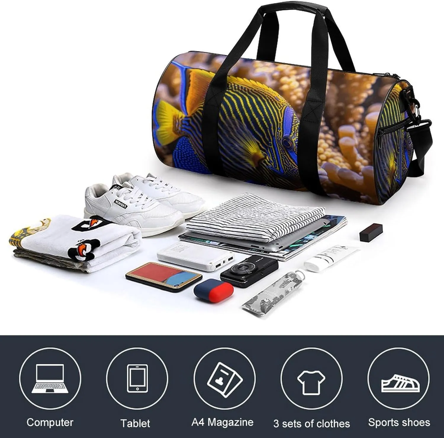 Sports Gym Bag for Women Men Travel Duffel Bag Lying on Top of The Coral Weekender Bag Canvas Carry on Overnight Bag for Travel Swimming Fitness Workout Sports Duffle Bag
