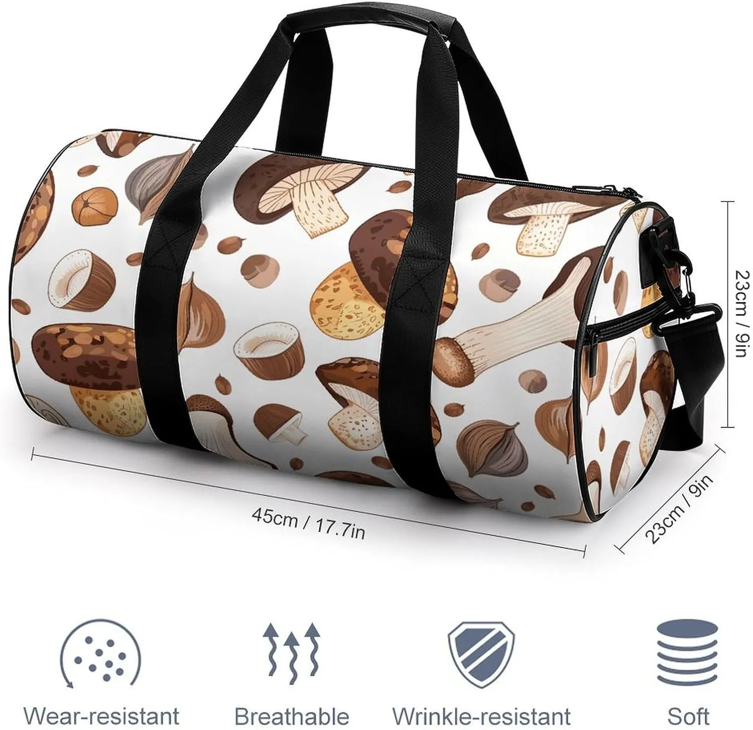 Sports Gym Bag for Women Men Travel Duffel Bag Mushrooms And Hazelnuts Weekender Bag Canvas Carry on Overnight Bag for Travel Swimming Fitness Workout Sports Duffle Bag