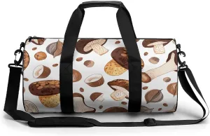 Sports Gym Bag for Women Men Travel Duffel Bag Mushrooms And Hazelnuts Weekender Bag Canvas Carry on Overnight Bag for Travel Swimming Fitness Workout Sports Duffle Bag