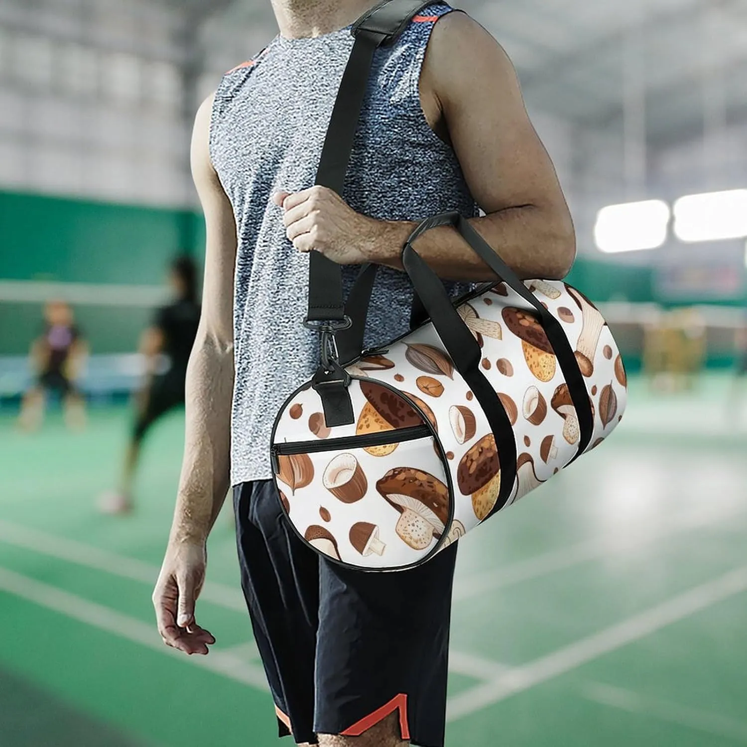 Sports Gym Bag for Women Men Travel Duffel Bag Mushrooms And Hazelnuts Weekender Bag Canvas Carry on Overnight Bag for Travel Swimming Fitness Workout Sports Duffle Bag