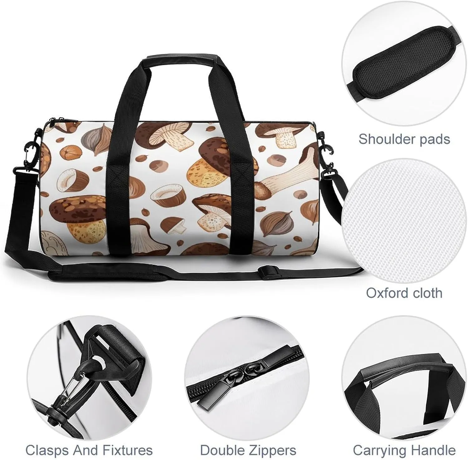Sports Gym Bag for Women Men Travel Duffel Bag Mushrooms And Hazelnuts Weekender Bag Canvas Carry on Overnight Bag for Travel Swimming Fitness Workout Sports Duffle Bag