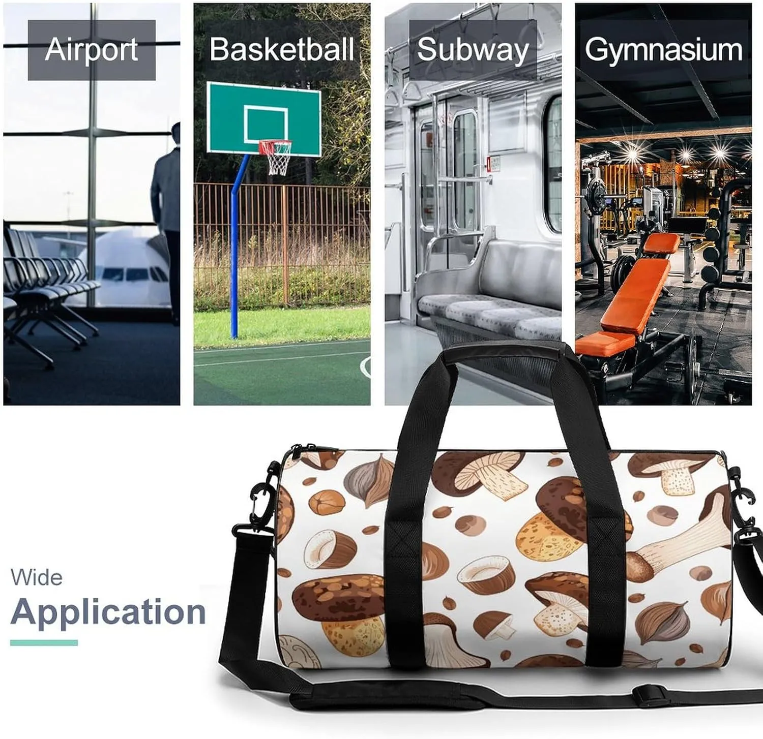Sports Gym Bag for Women Men Travel Duffel Bag Mushrooms And Hazelnuts Weekender Bag Canvas Carry on Overnight Bag for Travel Swimming Fitness Workout Sports Duffle Bag