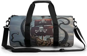 Sports Gym Bag for Women Men Travel Duffel Bag Octopus And Ship Weekender Bag Canvas Carry on Overnight Bag for Travel Swimming Fitness Workout Sports Duffle Bag