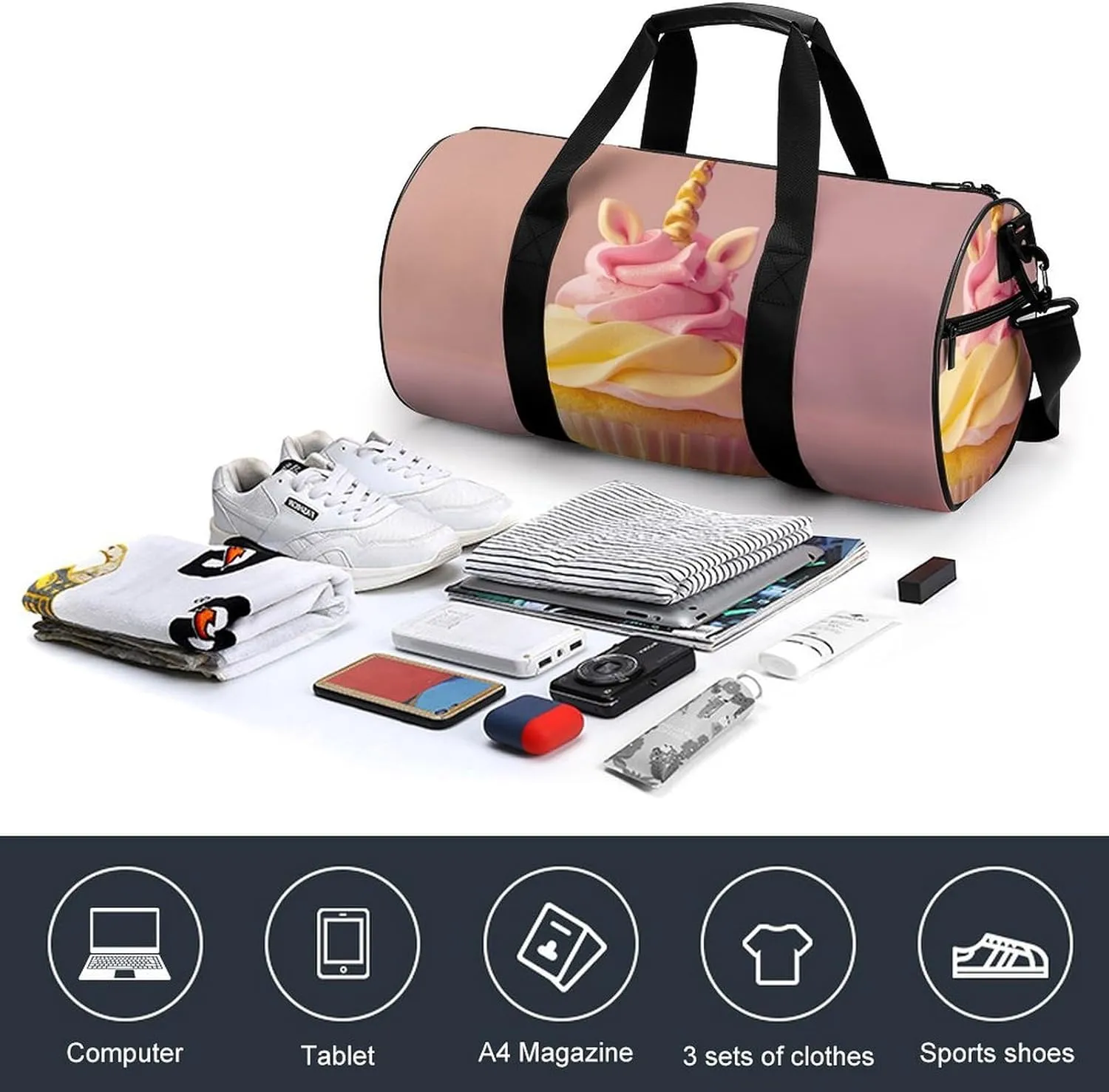 Sports Gym Bag for Women Men Travel Duffel Bag Ombre Magic Horse Cake Weekender Bag Canvas Carry on Overnight Bag for Travel Swimming Fitness Workout Sports Duffle Bag