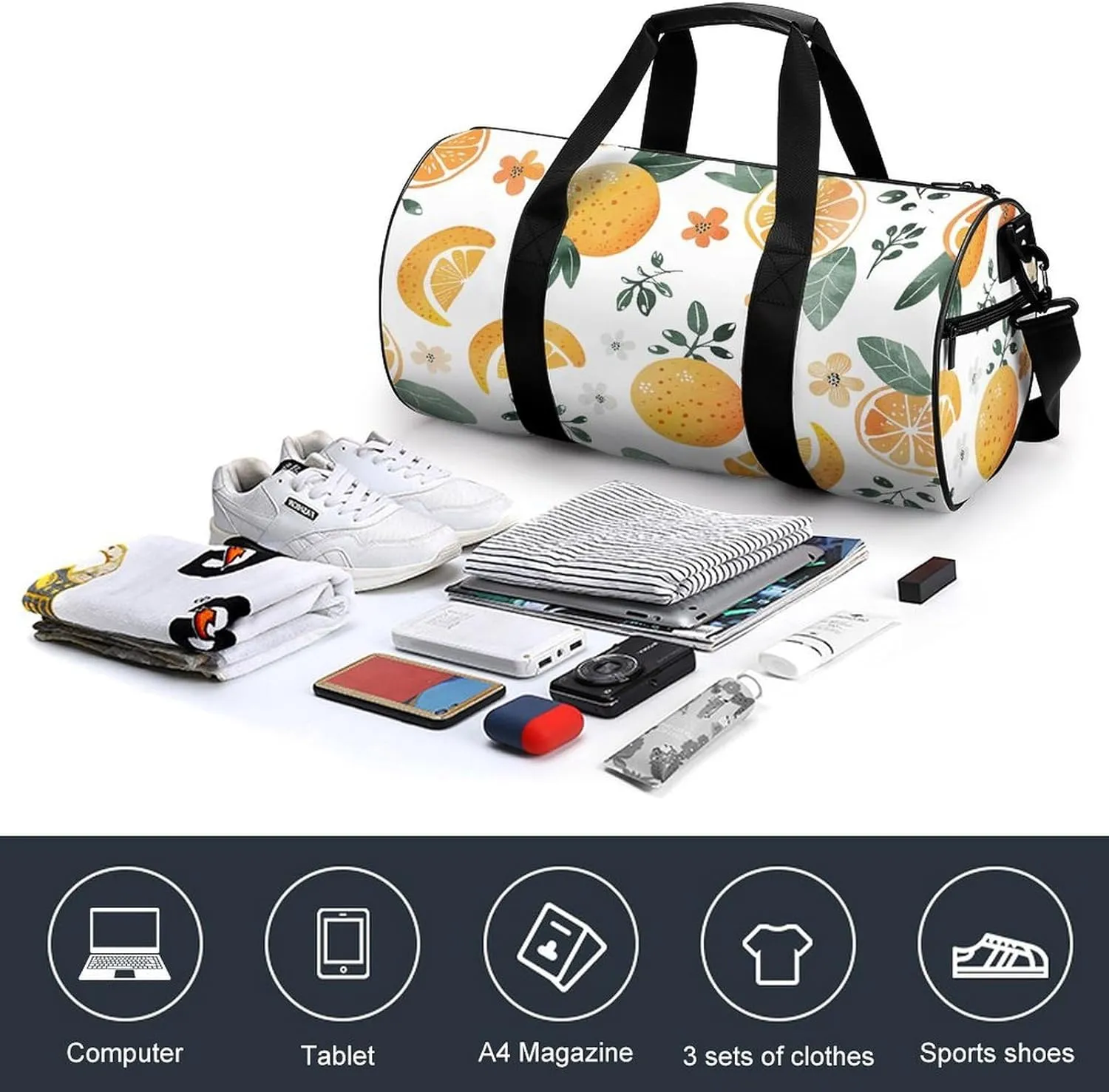 Sports Gym Bag for Women Men Travel Duffel Bag Oranges And Lemons Weekender Bag Canvas Carry on Overnight Bag for Travel Swimming Fitness Workout Sports Duffle Bag