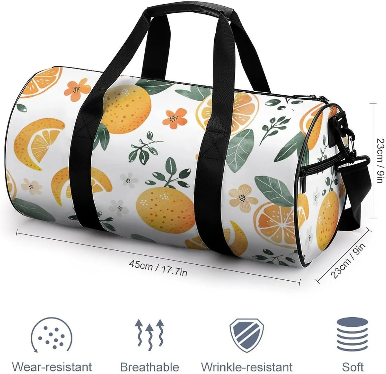 Sports Gym Bag for Women Men Travel Duffel Bag Oranges And Lemons Weekender Bag Canvas Carry on Overnight Bag for Travel Swimming Fitness Workout Sports Duffle Bag