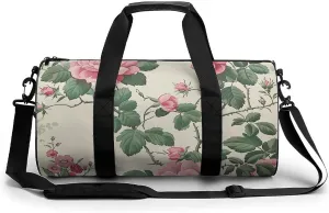 Sports Gym Bag for Women Men Travel Duffel Bag Peach Flower Border Weekender Bag Canvas Carry on Overnight Bag for Travel Swimming Fitness Workout Sports Duffle Bag, 17.7in/9in/9in, style-3