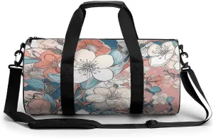 Sports Gym Bag for Women Men Travel Duffel Bag Peach Leafed Flower Weekender Bag Canvas Carry on Overnight Bag for Travel Swimming Fitness Workout Sports Duffle Bag, 17.7in/9in/9in, style