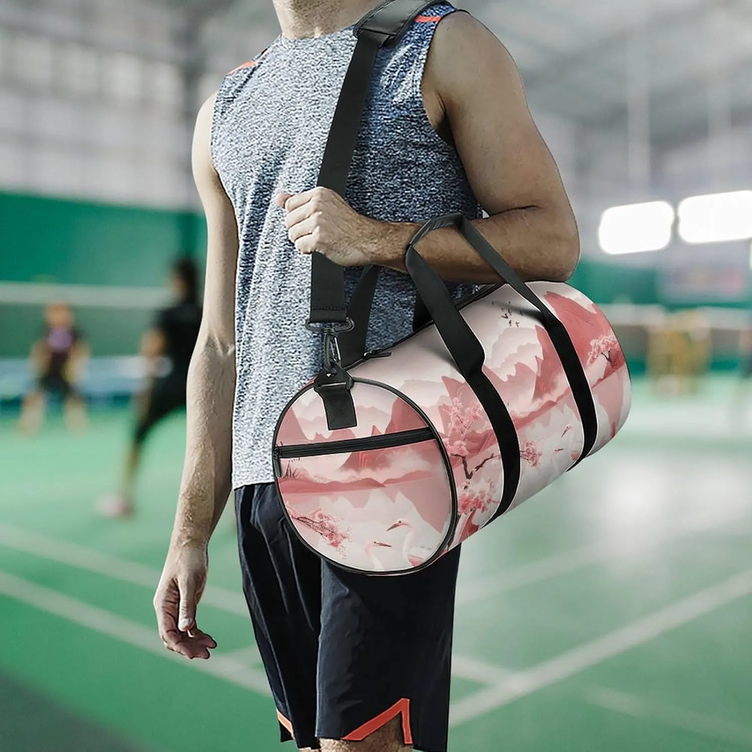 Sports Gym Bag for Women Men Travel Duffel Bag Peach Mountain Pattern Weekender Bag Canvas Carry on Overnight Bag for Travel Swimming Fitness Workout Sports Duffle Bag