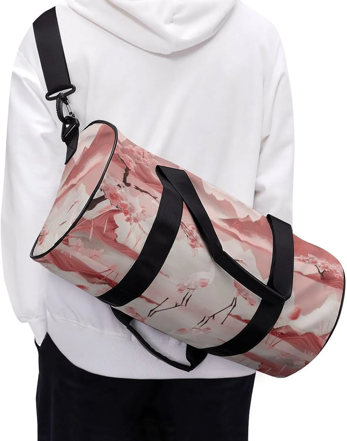 Sports Gym Bag for Women Men Travel Duffel Bag Peach Mountain Pattern Weekender Bag Canvas Carry on Overnight Bag for Travel Swimming Fitness Workout Sports Duffle Bag