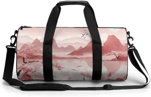 Sports Gym Bag for Women Men Travel Duffel Bag Peach Mountain Pattern Weekender Bag Canvas Carry on Overnight Bag for Travel Swimming Fitness Workout Sports Duffle Bag