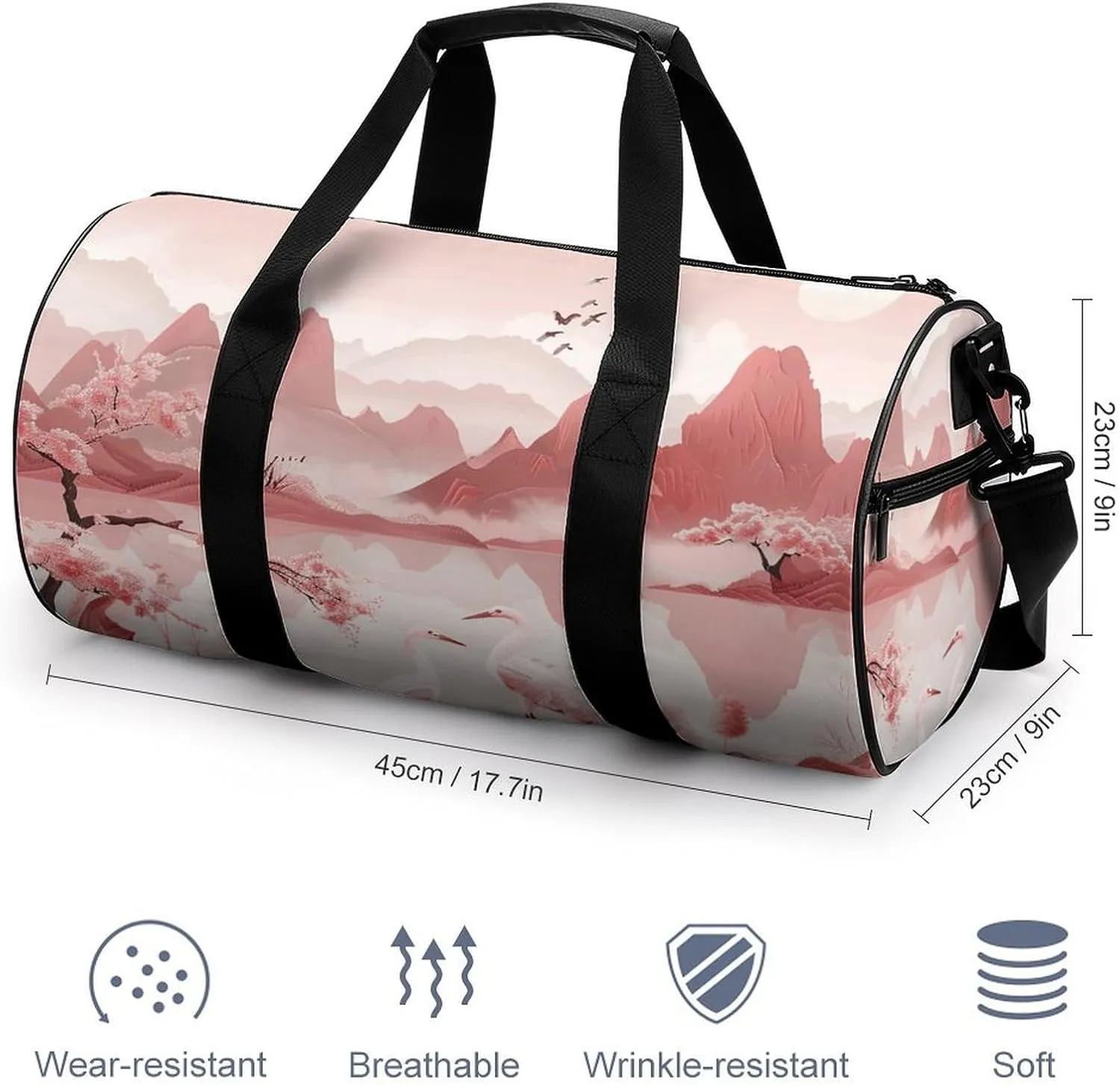 Sports Gym Bag for Women Men Travel Duffel Bag Peach Mountain Pattern Weekender Bag Canvas Carry on Overnight Bag for Travel Swimming Fitness Workout Sports Duffle Bag