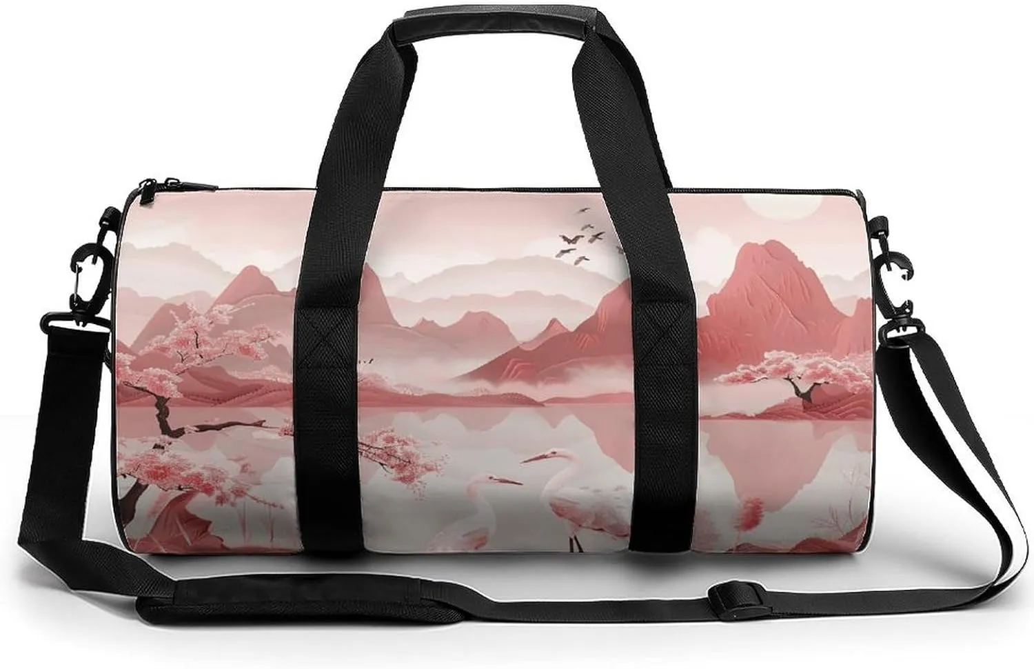 Sports Gym Bag for Women Men Travel Duffel Bag Peach Mountain Pattern Weekender Bag Canvas Carry on Overnight Bag for Travel Swimming Fitness Workout Sports Duffle Bag