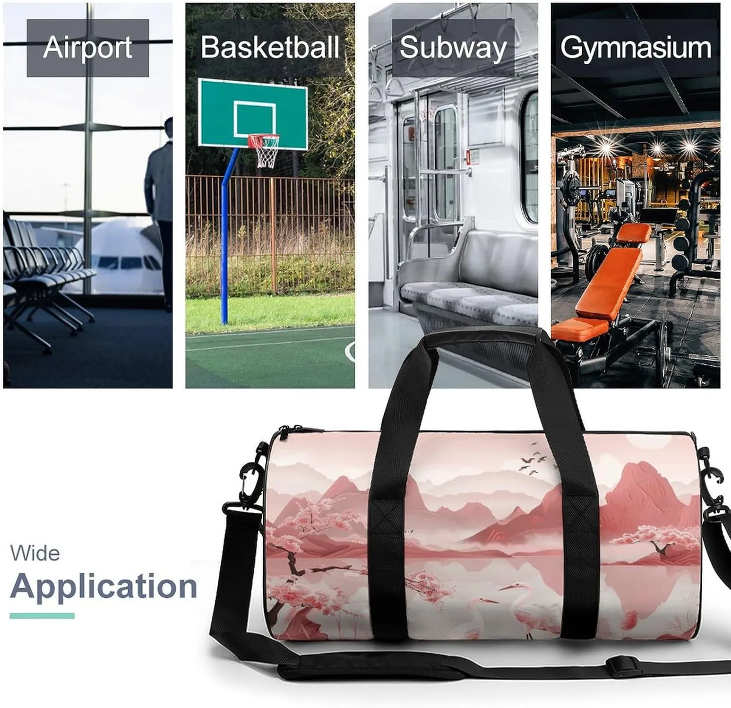 Sports Gym Bag for Women Men Travel Duffel Bag Peach Mountain Pattern Weekender Bag Canvas Carry on Overnight Bag for Travel Swimming Fitness Workout Sports Duffle Bag