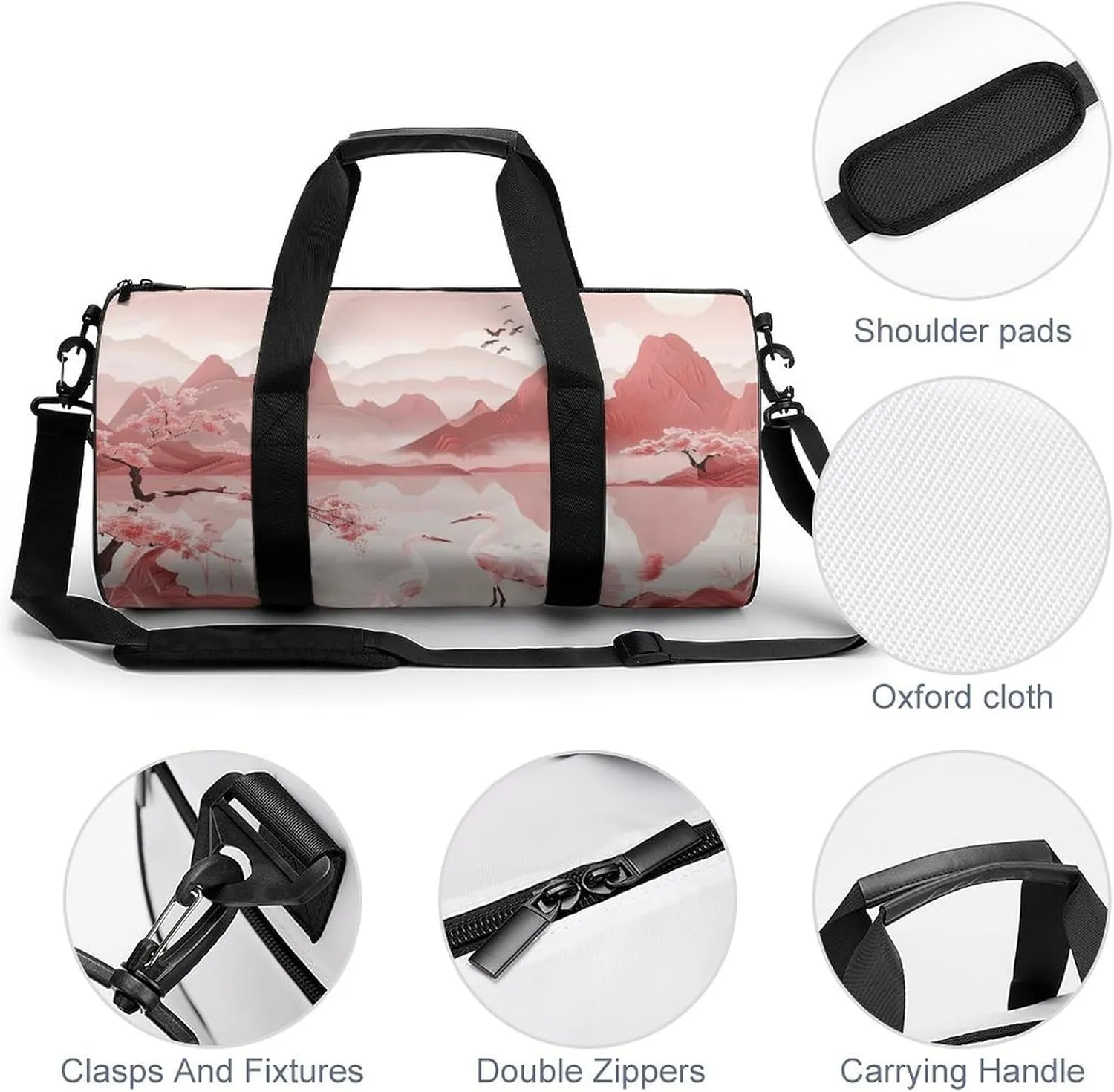 Sports Gym Bag for Women Men Travel Duffel Bag Peach Mountain Pattern Weekender Bag Canvas Carry on Overnight Bag for Travel Swimming Fitness Workout Sports Duffle Bag