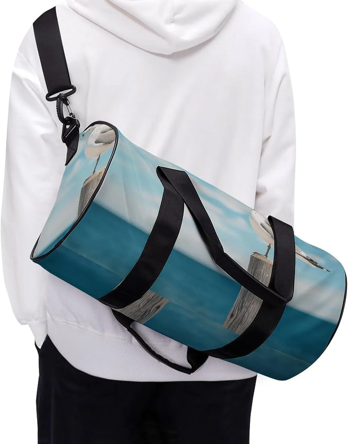 Sports Gym Bag for Women Men Travel Duffel Bag Perched on Wooden Pillar Weekender Bag Canvas Carry on Overnight Bag for Travel Swimming Fitness Workout Sports Duffle Bag