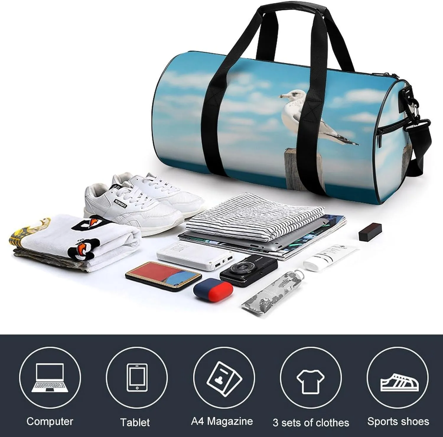 Sports Gym Bag for Women Men Travel Duffel Bag Perched on Wooden Pillar Weekender Bag Canvas Carry on Overnight Bag for Travel Swimming Fitness Workout Sports Duffle Bag