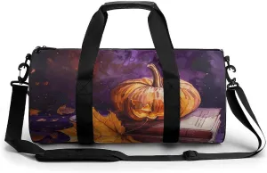Sports Gym Bag for Women Men Travel Duffel Bag Pumpkins And Candles Weekender Bag Canvas Carry on Overnight Bag for Travel Swimming Fitness Workout Sports Duffle Bag
