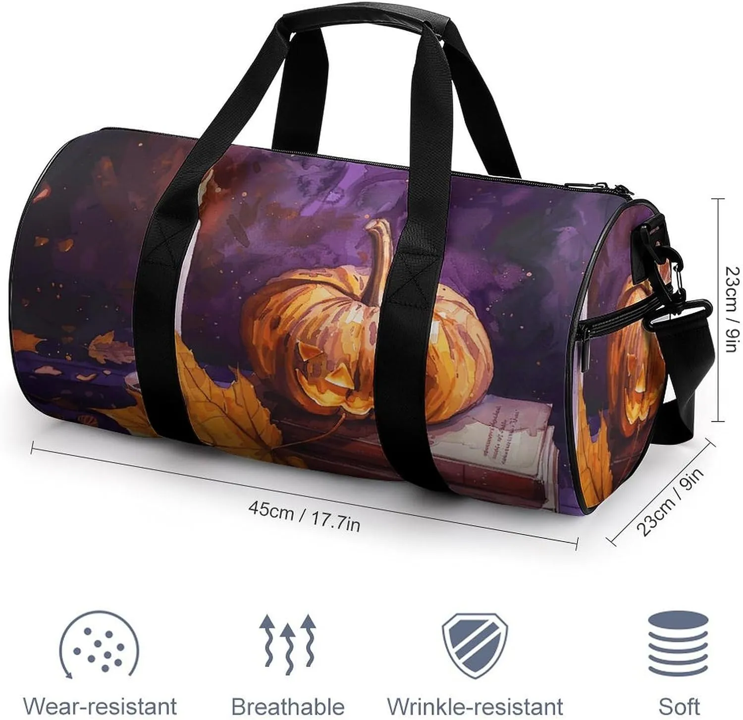 Sports Gym Bag for Women Men Travel Duffel Bag Pumpkins And Candles Weekender Bag Canvas Carry on Overnight Bag for Travel Swimming Fitness Workout Sports Duffle Bag