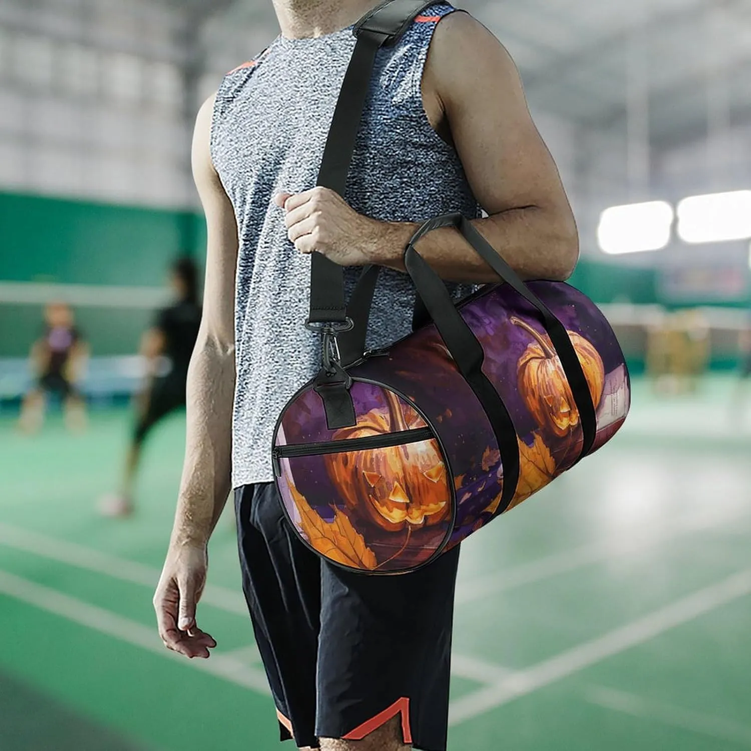 Sports Gym Bag for Women Men Travel Duffel Bag Pumpkins And Candles Weekender Bag Canvas Carry on Overnight Bag for Travel Swimming Fitness Workout Sports Duffle Bag