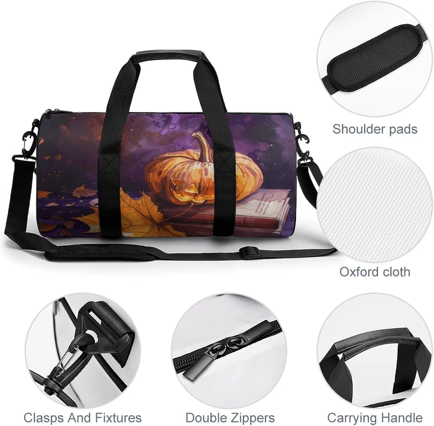 Sports Gym Bag for Women Men Travel Duffel Bag Pumpkins And Candles Weekender Bag Canvas Carry on Overnight Bag for Travel Swimming Fitness Workout Sports Duffle Bag
