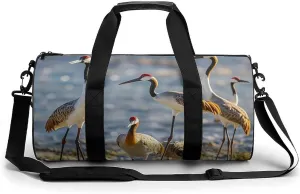Sports Gym Bag for Women Men Travel Duffel Bag Red Heads Cranes Weekender Bag Canvas Carry on Overnight Bag for Travel Swimming Fitness Workout Sports Duffle Bag