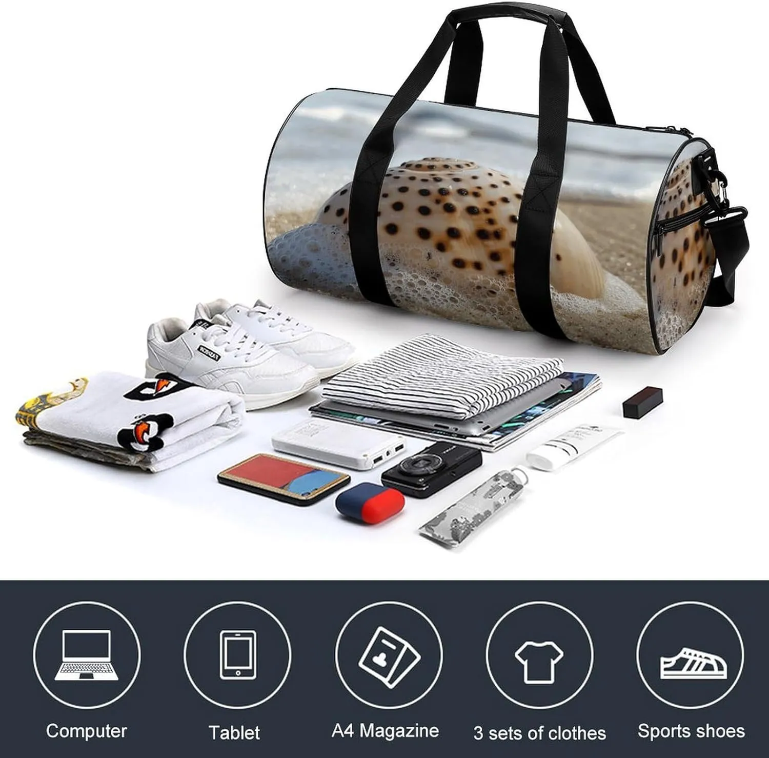 Sports Gym Bag for Women Men Travel Duffel Bag Shells on The Beach Weekender Bag Canvas Carry on Overnight Bag for Travel Swimming Fitness Workout Sports Duffle Bag, 17.7in/9in/9in, style-2-1
