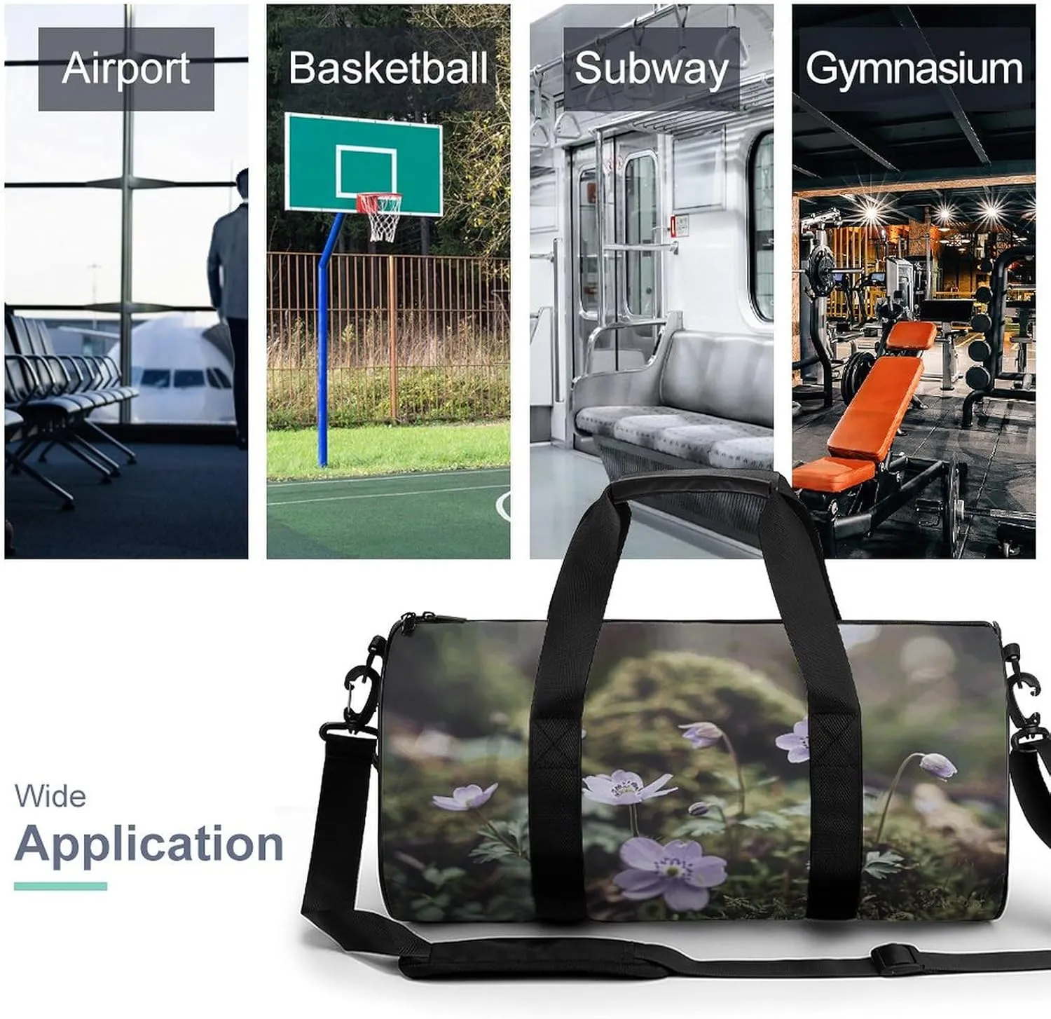 Sports Gym Bag for Women Men Travel Duffel Bag Small Purple Anemone Weekender Bag Canvas Carry on Overnight Bag for Travel Swimming Fitness Workout Sports Duffle Bag