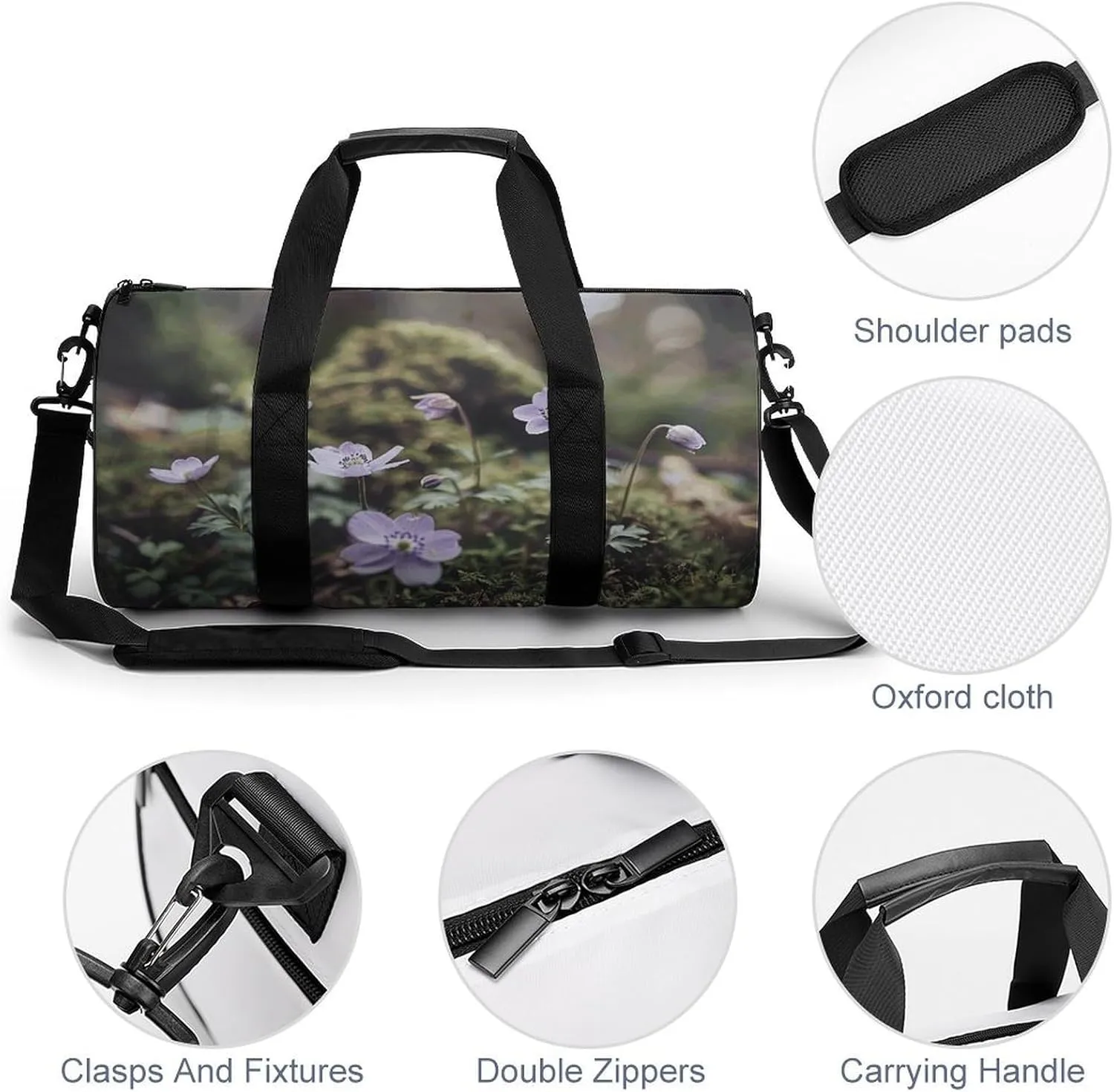 Sports Gym Bag for Women Men Travel Duffel Bag Small Purple Anemone Weekender Bag Canvas Carry on Overnight Bag for Travel Swimming Fitness Workout Sports Duffle Bag