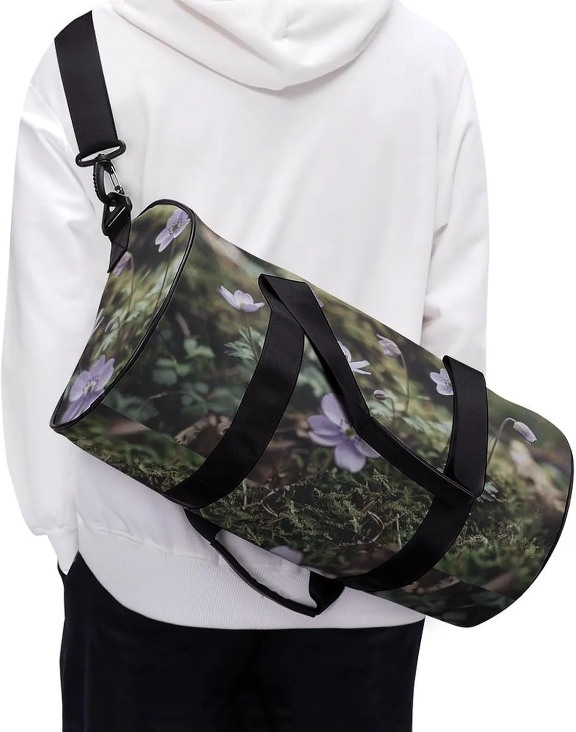 Sports Gym Bag for Women Men Travel Duffel Bag Small Purple Anemone Weekender Bag Canvas Carry on Overnight Bag for Travel Swimming Fitness Workout Sports Duffle Bag